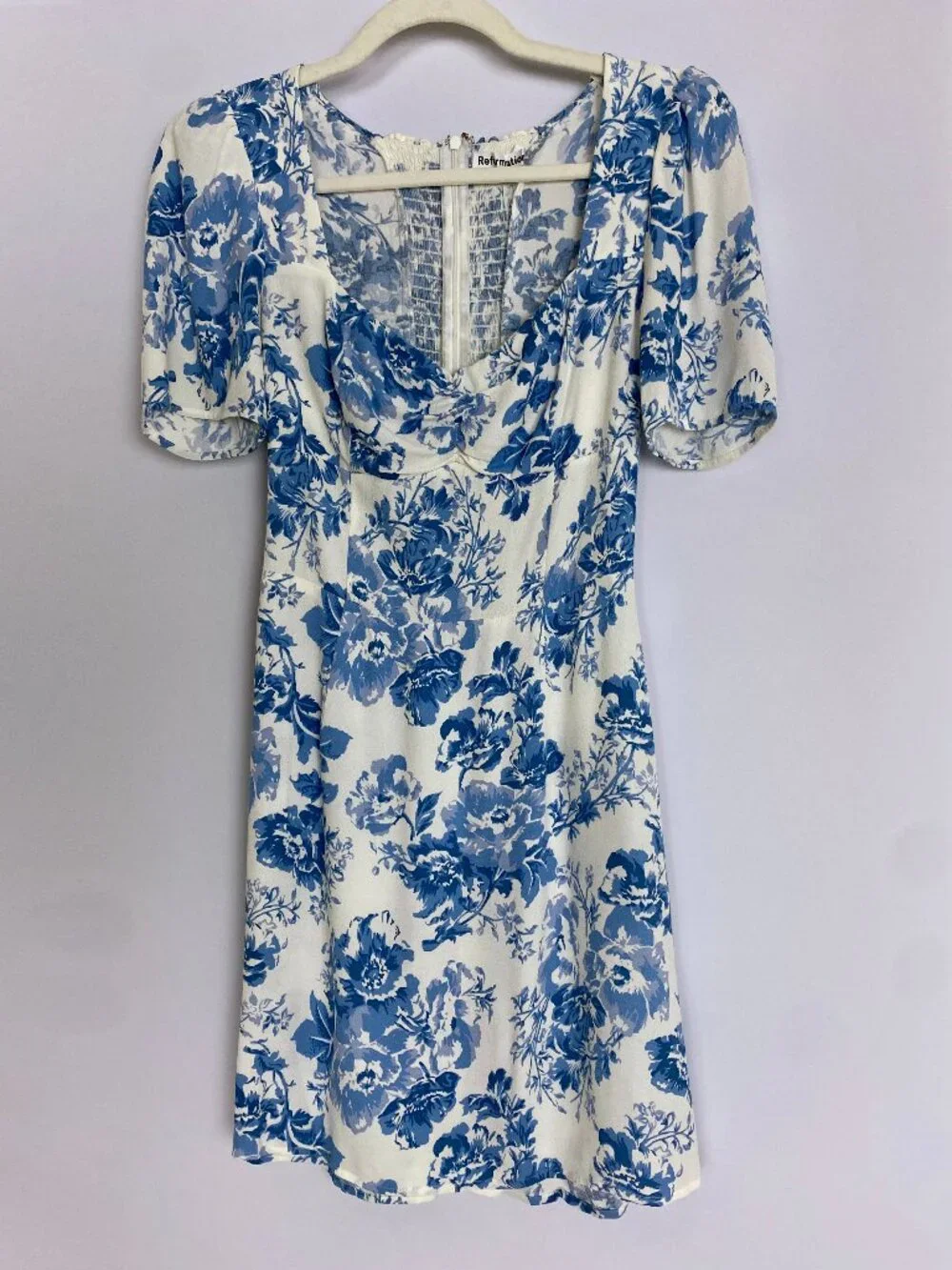 Reformation Blue & White Floral Mini Dress | Size 2 | Like New - Picture 2 of 7